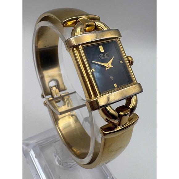 Citizen Accessories - Vintage Citizen Quartz Gold-Tone Bangle Watch | Black Dial | New Battery